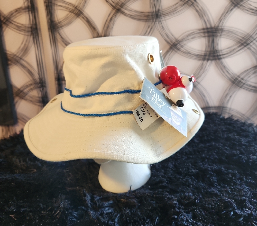 Trilogy Beige Bucket Hat with Blue Trim